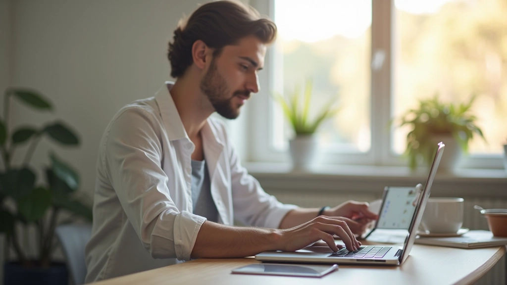 Profissional em ambiente de trabalho remoto com tecnologia moderna